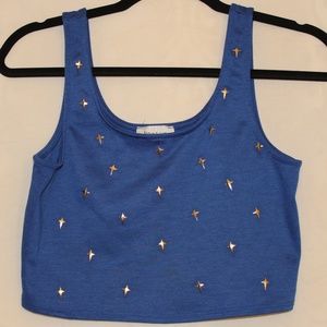 Poetry Blue Crop Top With Cross Embellishments